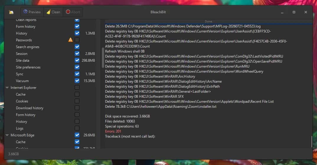 Интерфейс программы BleachBit для очистки временных файлов и кэша (Источник: unstock.net)